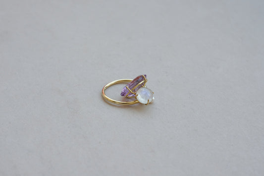 Amethyst, Moonstone And Pearl Pirouette Ring