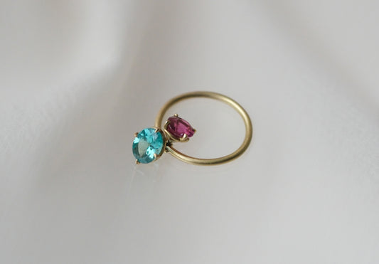 Apatite and Rubellite Pirouette Ring