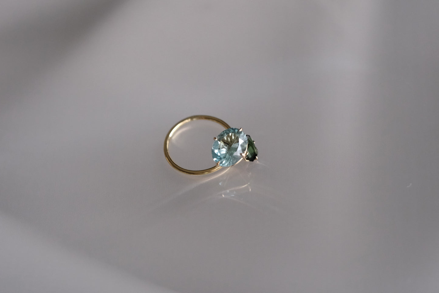 Aquamarine and Green Tourmaline Pirouette Ring