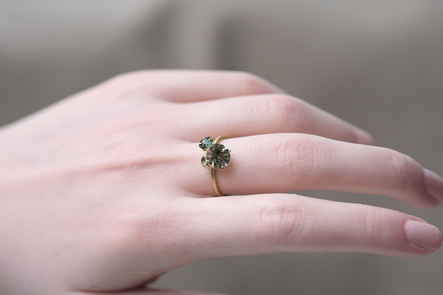 Green Beryl and Tourmaline Pirouette Ring