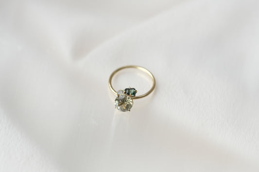 Green Beryl and Tourmaline Pirouette Ring