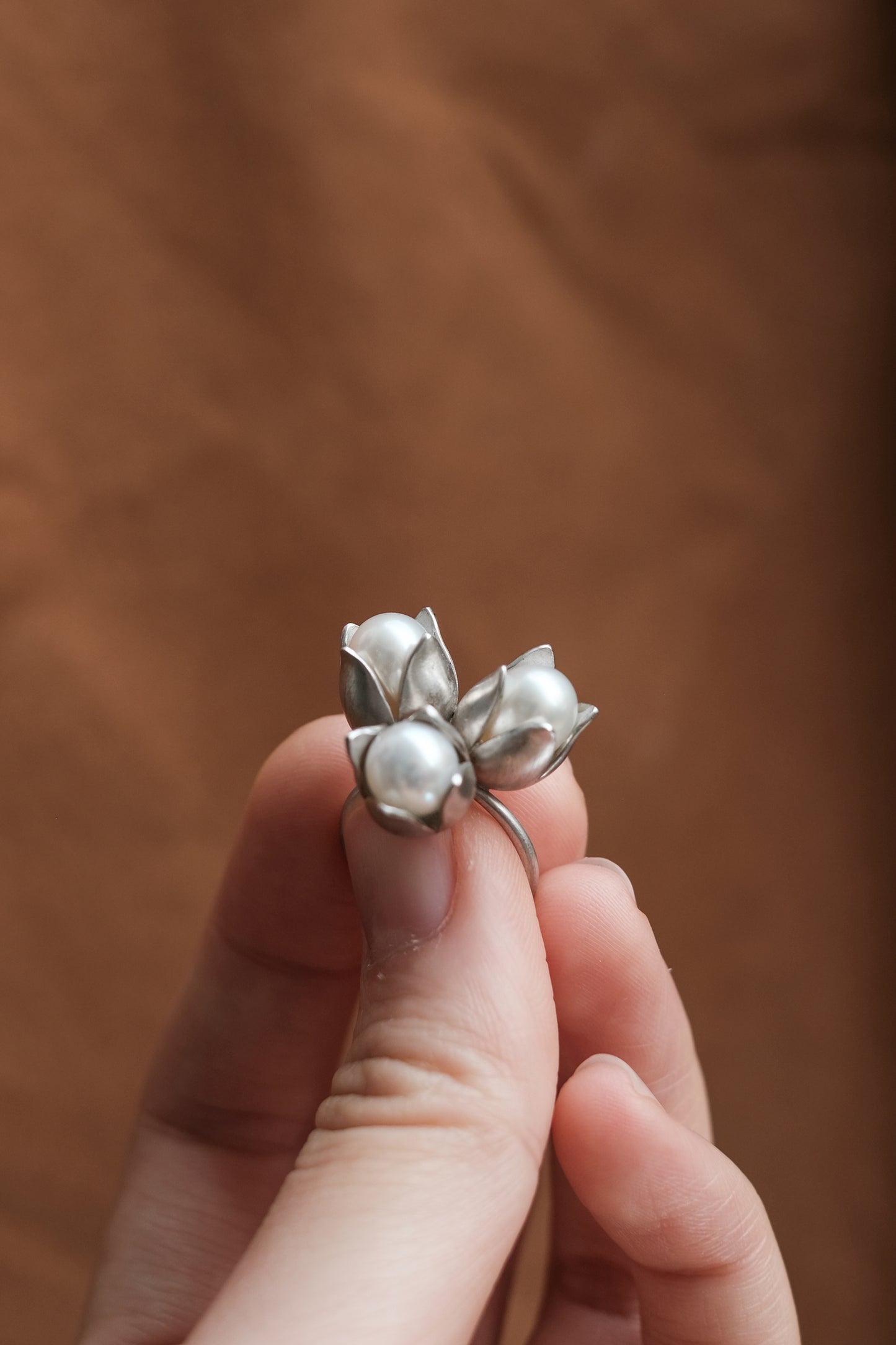 Triple Floral Pearl Ring