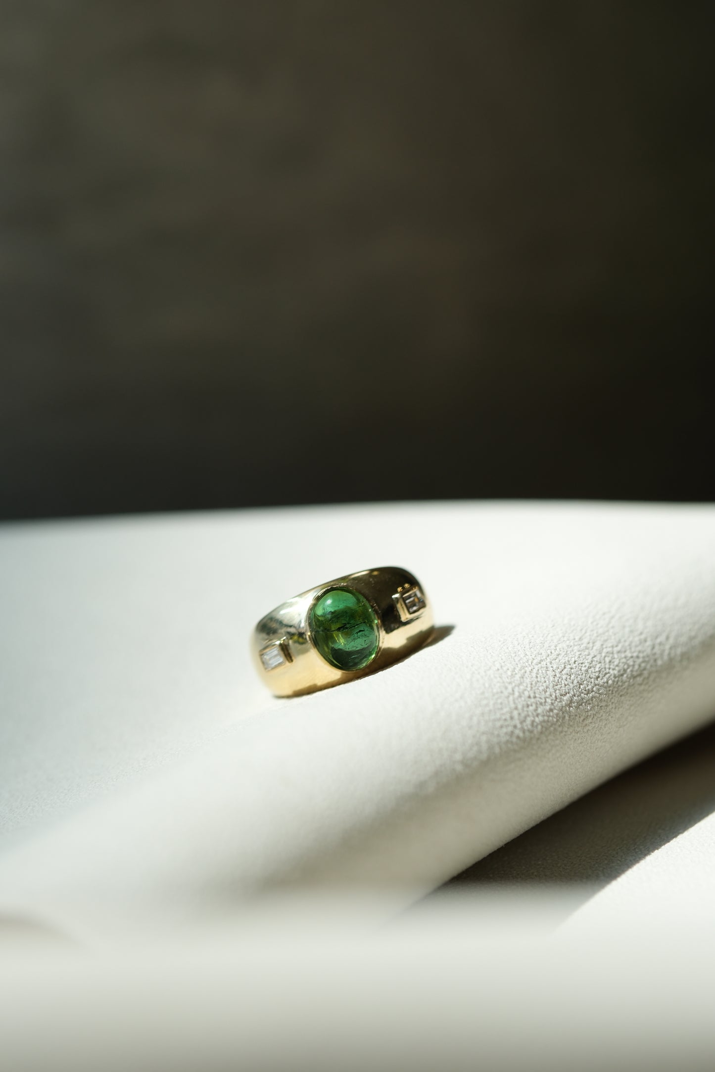 Renaissance Series Green Tourmaline and Diamonds Roman Ring