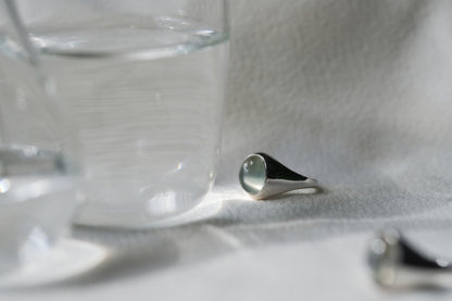 Green Moonstone and Albite Signet Ring