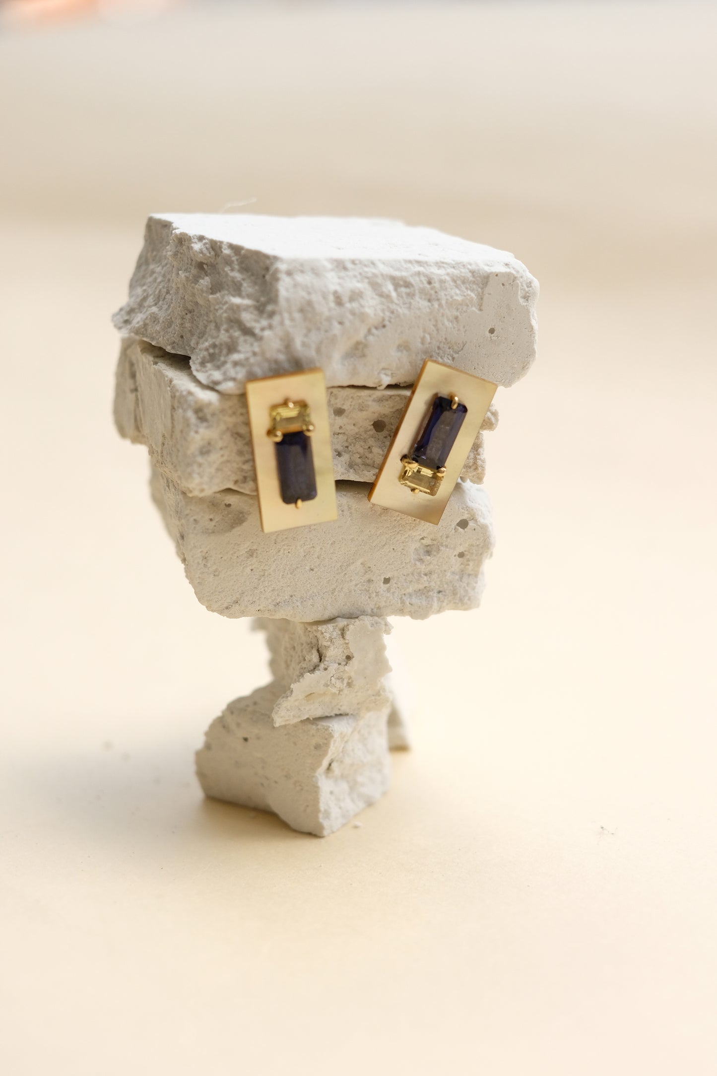 Iolite And Beryl Impasto Studs