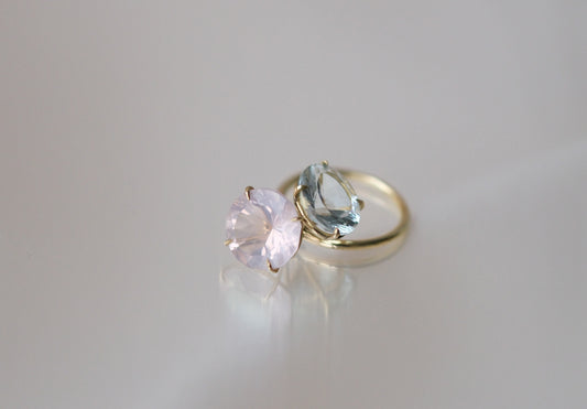 Rose Quartz And Beryl Pirouette Ring