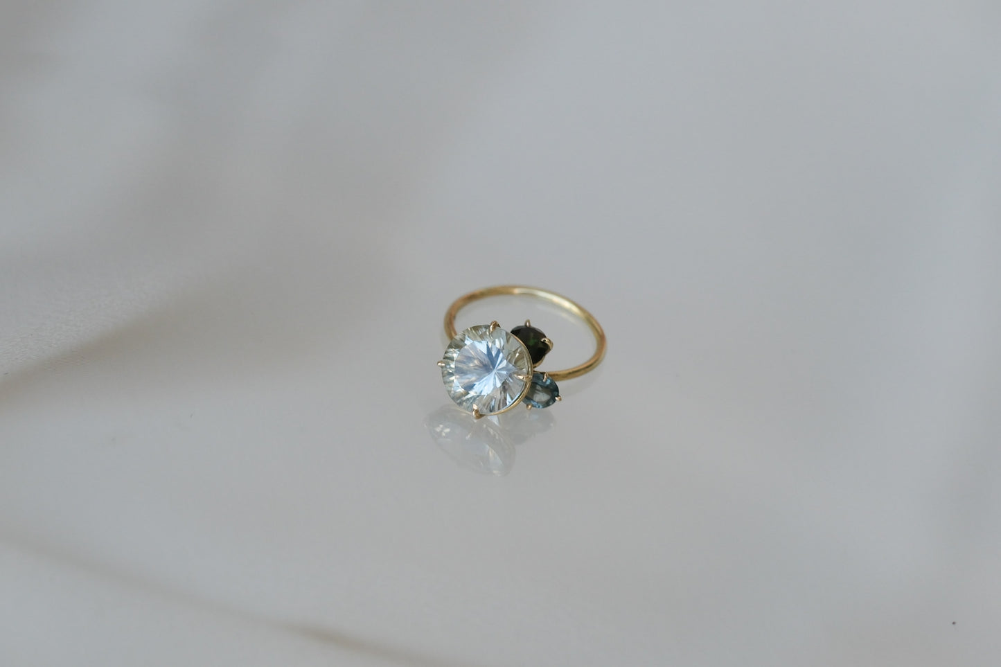 Green Amethyst, Tourmaline, Sapphire Pirouette Ring