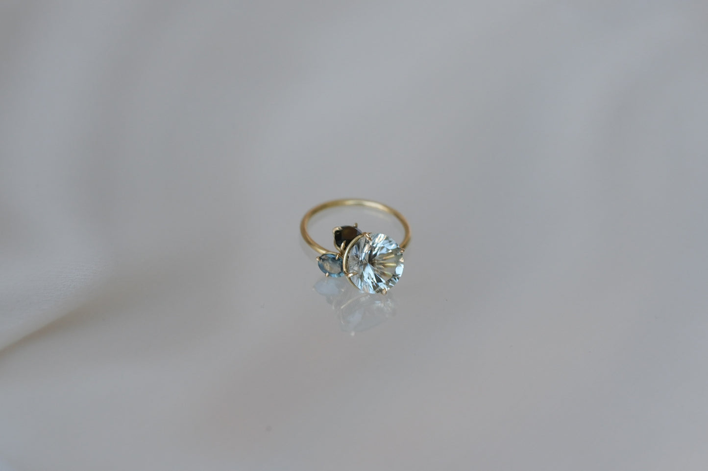 Green Amethyst, Tourmaline, Sapphire Pirouette Ring