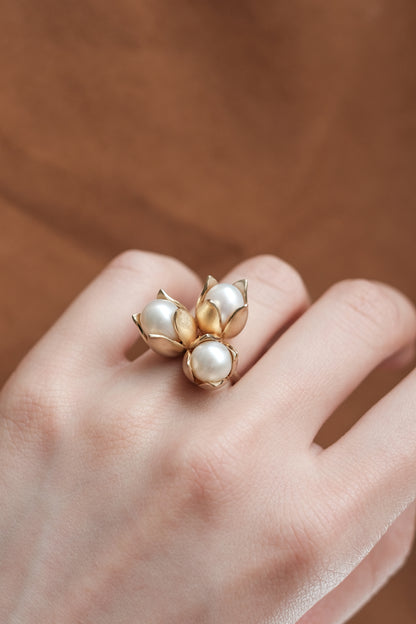 Triple Floral Pearl Ring