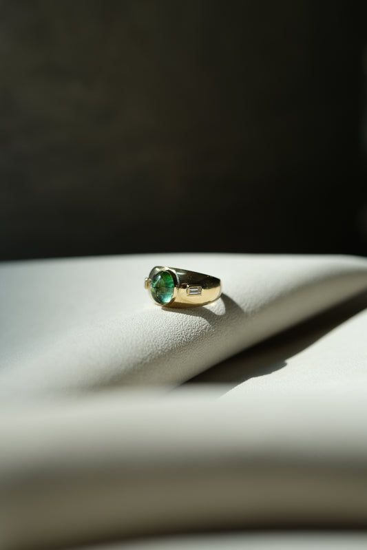 Renaissance Series Green Tourmaline and Diamonds Roman Ring