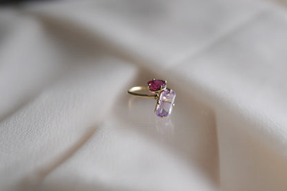 1.53ct  Rubelite and 3.44ct Kunzite Pirouette Ring