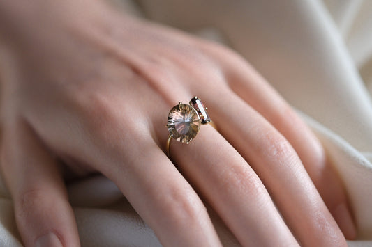 Kunzite and pink tourmaline Pirouette Ring