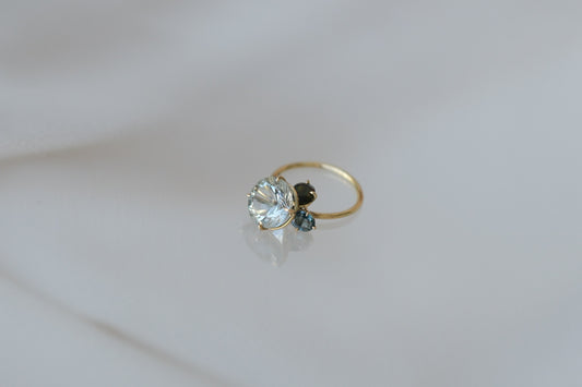 Green Amethyst, Tourmaline, Sapphire Pirouette Ring