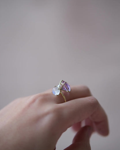 Amethyst, Moonstone And Pearl Pirouette Ring